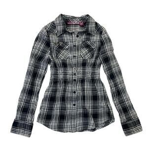 Epic Threads Plaid Button Down Shirt black white girls Size Medium 7